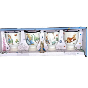 Peter Rabbit Ceramic Egg Cups Set 4 Beatrix Potter Easter Floral Garden Spring